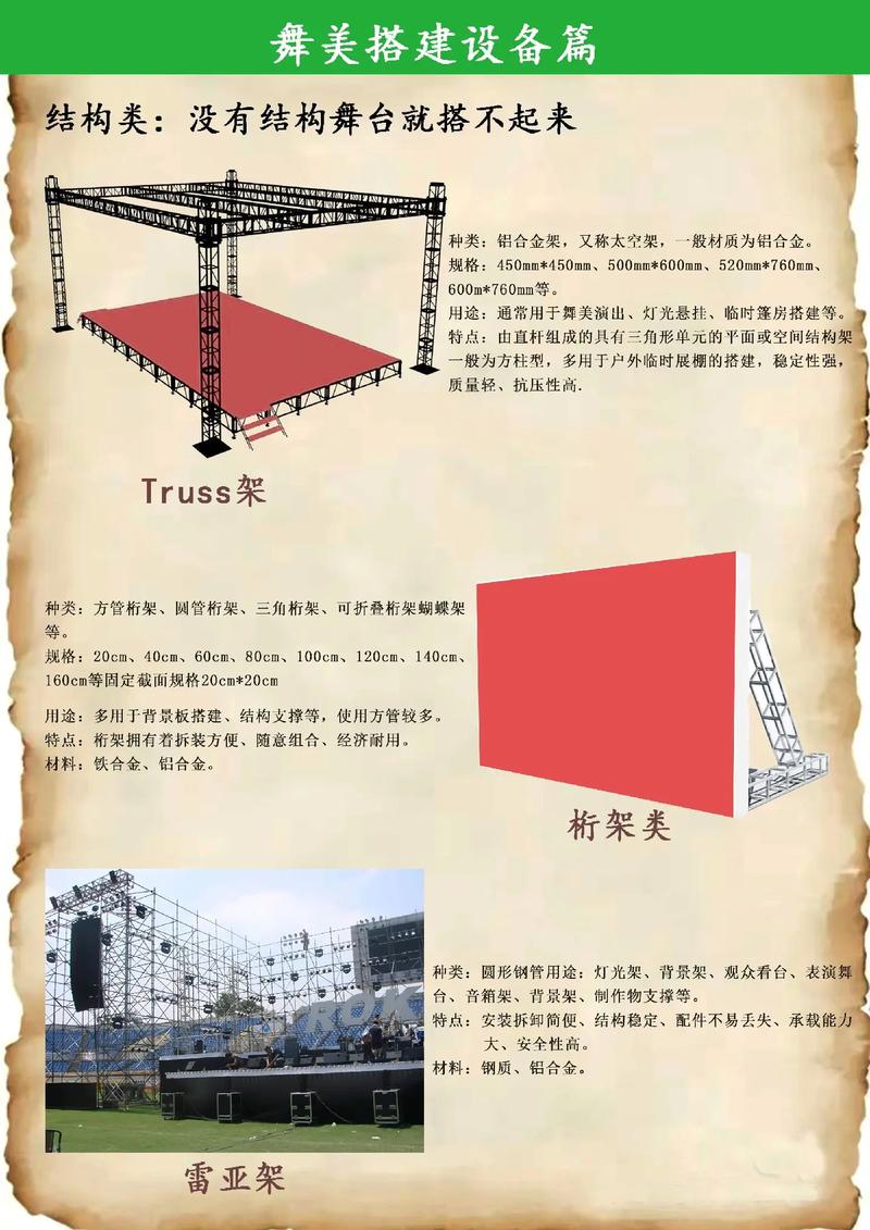 舞台搭建框架类型.舞台和桁架类是搭建的基础.舞台上表演的任